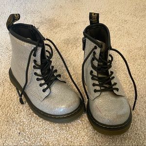 Silver Glitter Lace Up Sparkle 1460 Boots/ Dr Martens-toddler 9